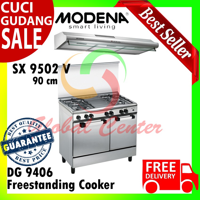 Jual Paket Kompor Freestanding Dg 9406 Dan Cooker Hood Modena Sx 9502 V