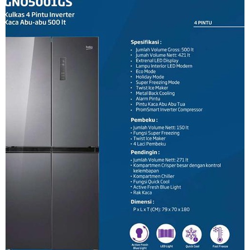 Jual Beko Kulkas Sbs Side By Side Liter Multi Door Pintu Gno Gs Shopee Indonesia