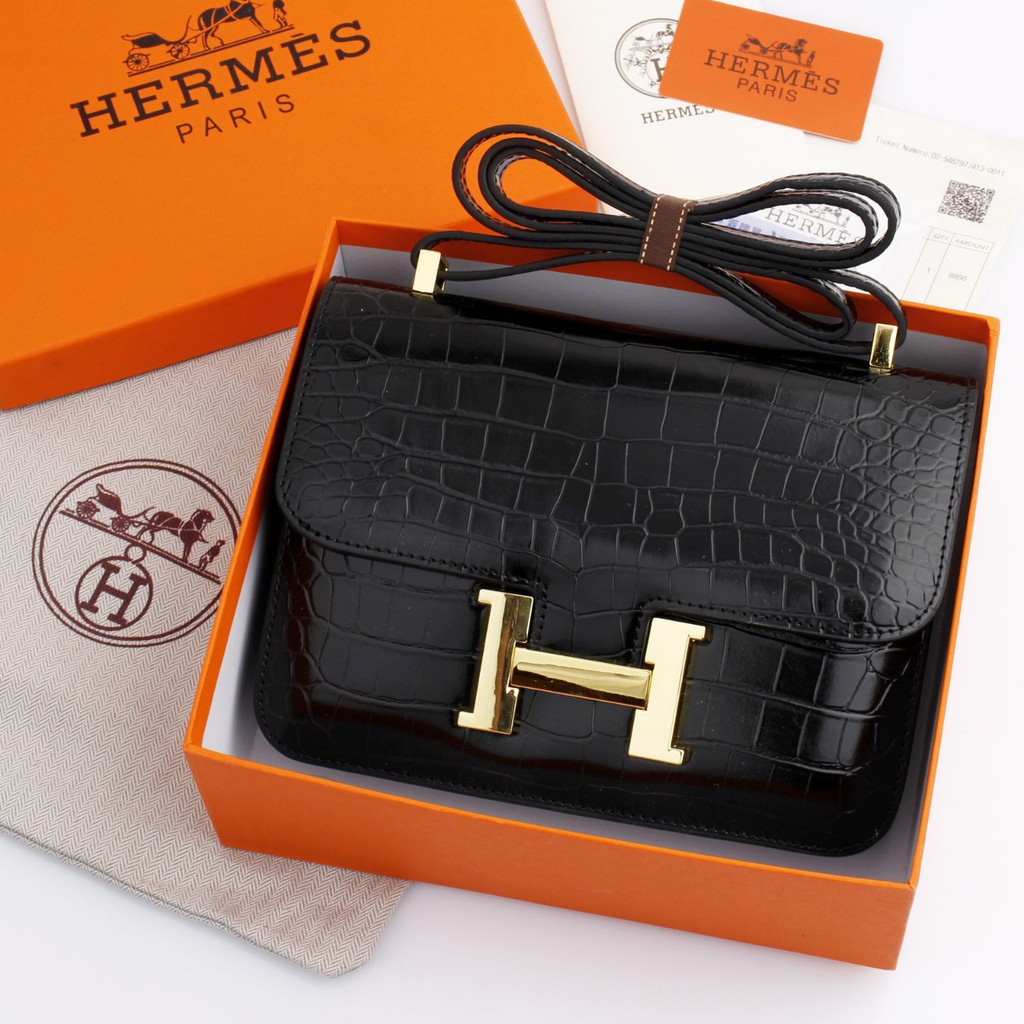 Asli import tas kulit Hermes Constance Croco, Fesyen Wanita, Tas & Dompet  di Carousell