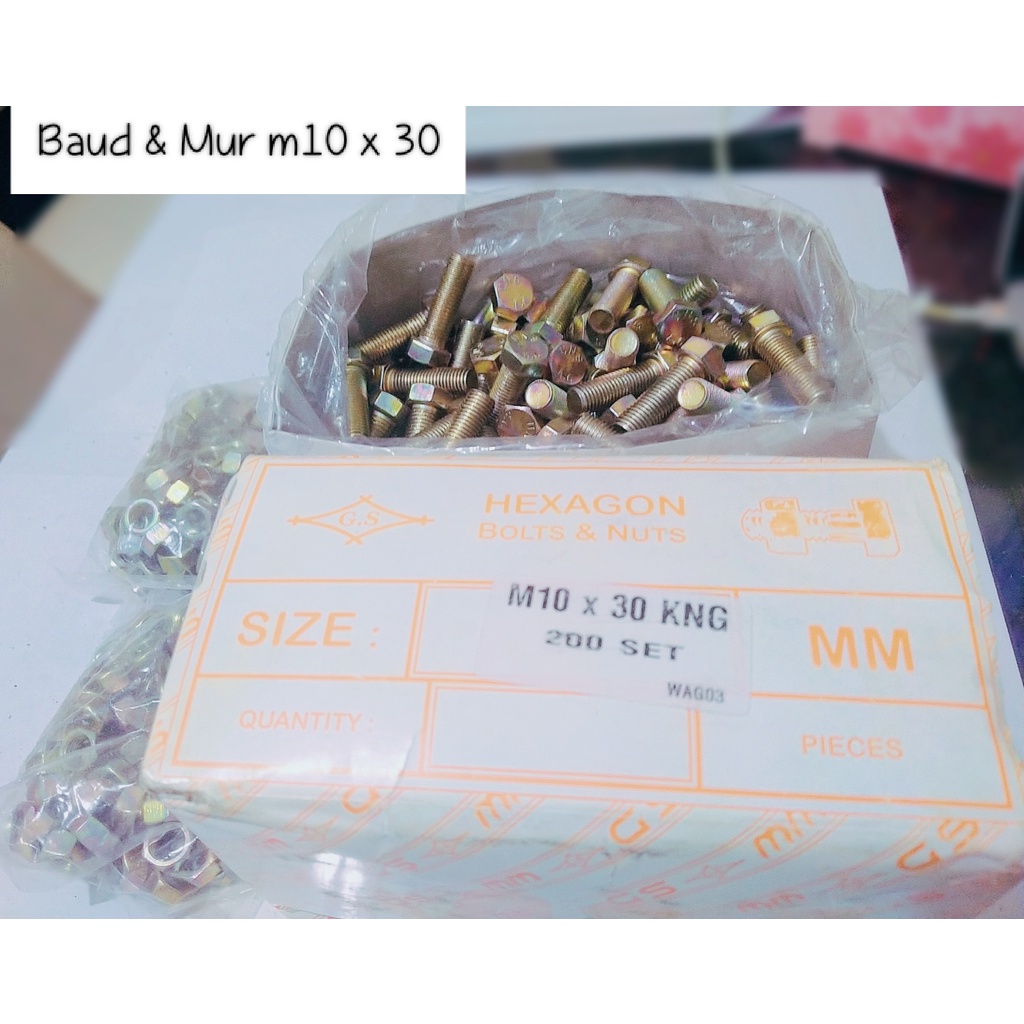 Jual MUR BAUT KUNING UKURAN M10 BERBAGAI UKURAN/ HEXAGON BOLTS AND NUTS ...