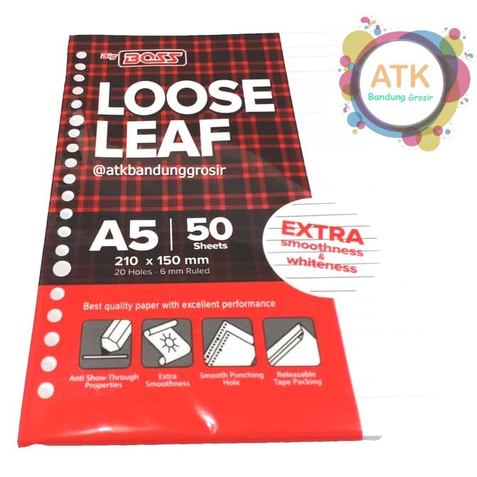 Jual Loose Leaf Bergaris Big Boss A5 50 Lembar Refill Kertas Binder