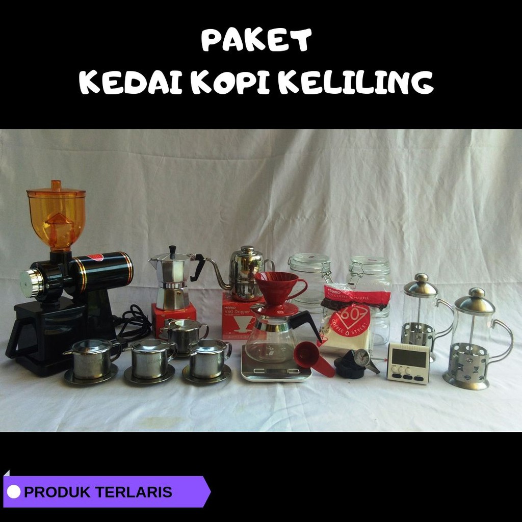 Jual Paket Alat Kedai Kopi Keliling K Grinder V Paper Filter Mokapot Toples Sendok Termometer