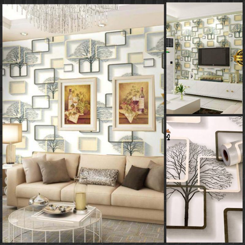 Jual Wallpaper sticker dinding kotak pohon Frame gold brown 10m x 45cm