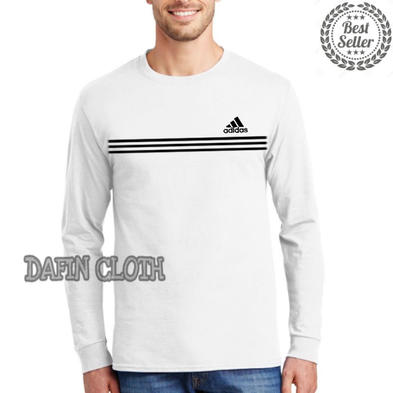 Tshirt Baju Kaos Pria Lengan Panjang Adidas Strip Best Quality