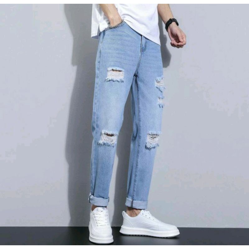 Jual Celana Pensil Sobek/Celana Sobek Pria/Jeans sobek lutut dan paha