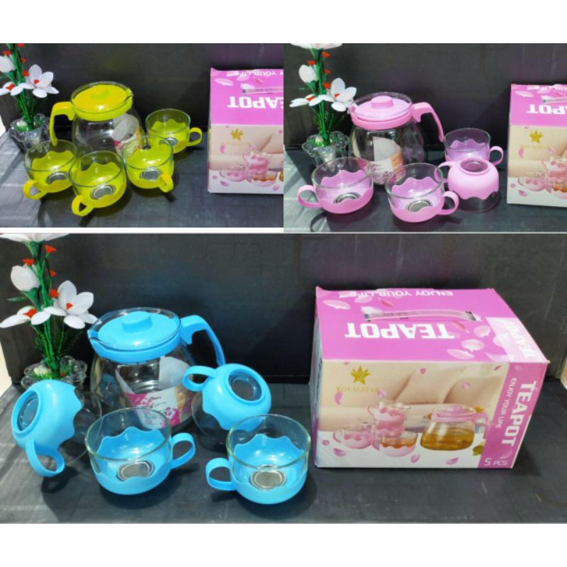 Jual Tea Pot Set 5 in 1 Teko Set Cangkir Kaca Tea Pot Kado Shopee