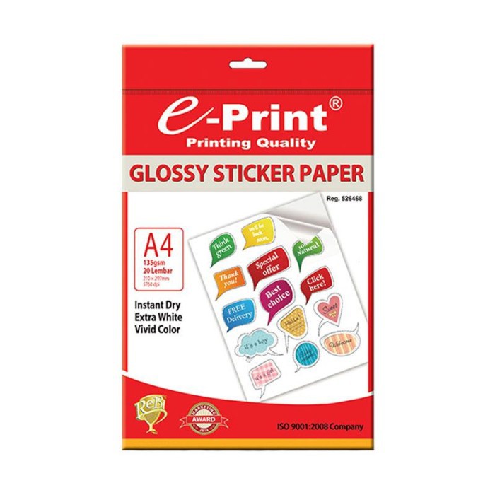 Jual Stiker E-Print Glossy Sticker Paper A4 135 GSM 1 Pak | Shopee ...