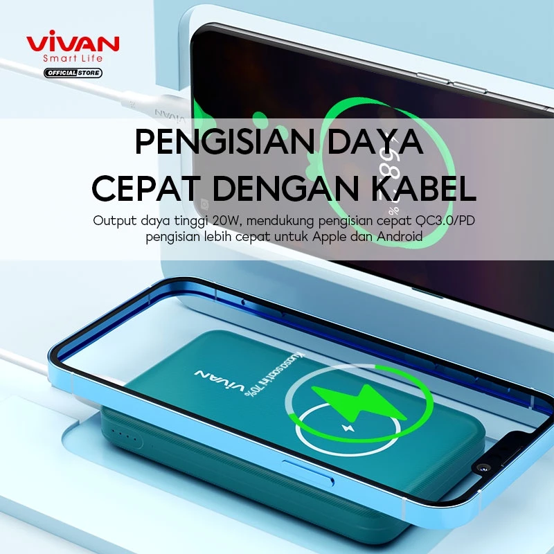 VIVAN MagBank 10000 mAh Wireless 3 Output Fast Charging 20W QC3.0 PD Magnet Powerbank VPB-W12