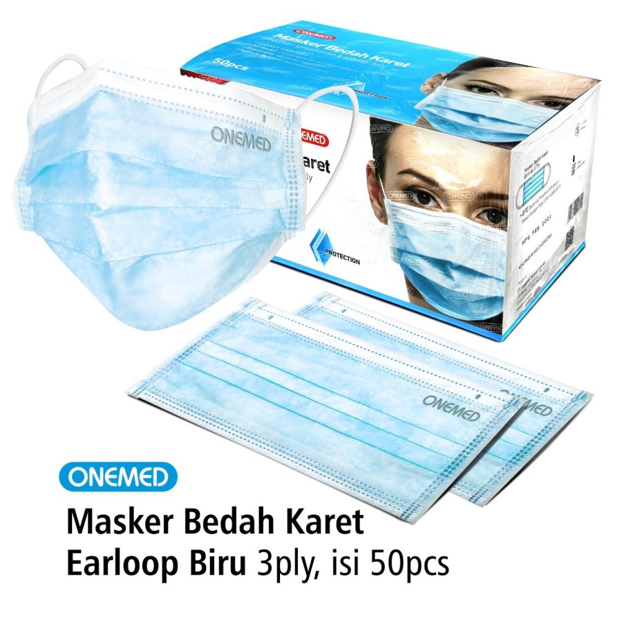 Jual Masker Earloop Onemed Biru Medis 3 Ply Isi 50 Pcs Masker Medis