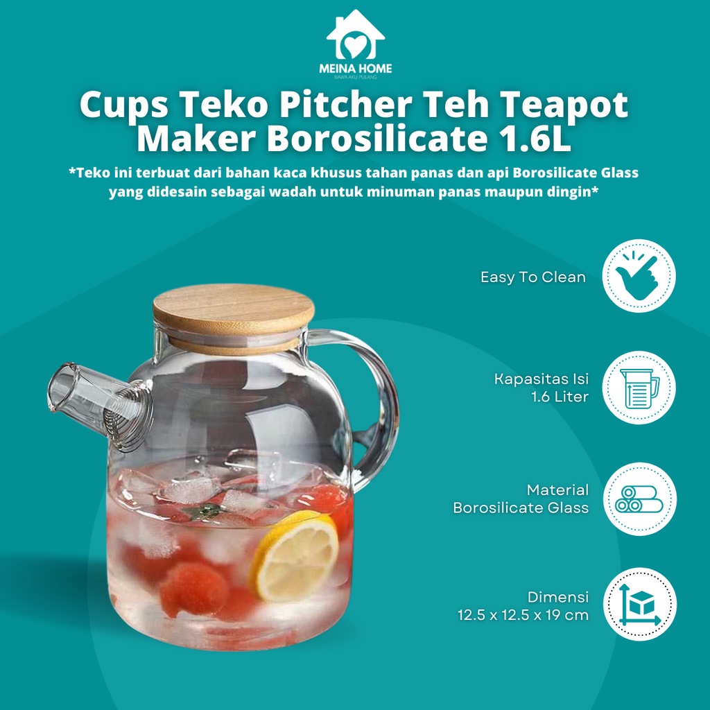 Jual Cod Teko Pitcher Teh Tahan Panas Teapot Maker Borosilicate Glass Anti Panas Jug 8261