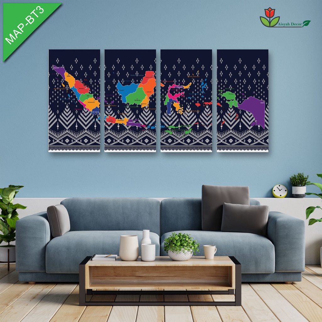Jual Hiasan Dinding 60x30cm Peta Indonesia Seri Batik isi 4pcs | Shopee