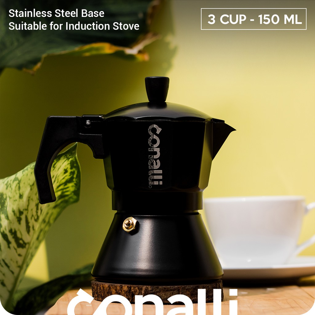 Jual Mokapot 150ml Hitam Induksi Conalli Moka Pot 3cup Black Induksi 150 Ml Shopee Indonesia 4942