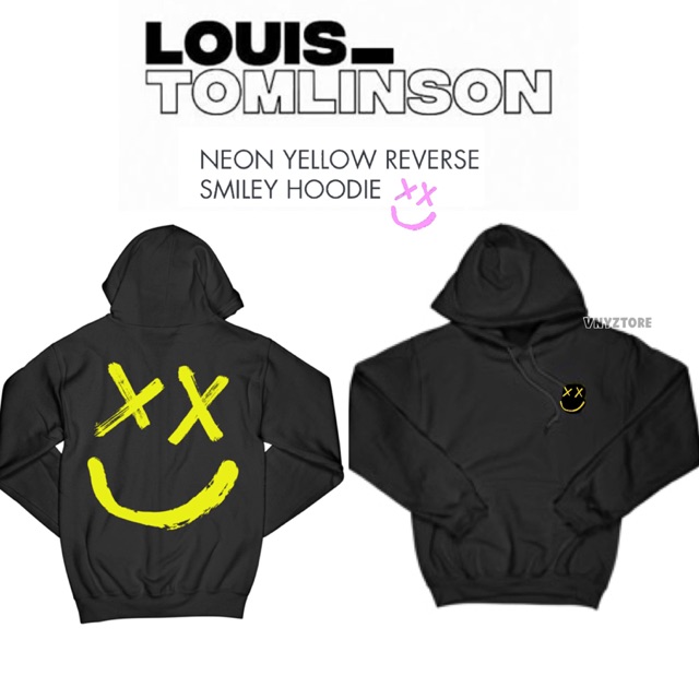 Neon yellow reverse online smiley hoodie