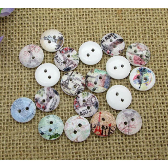 Jual Kancing Kayu Dua Lubang - Eifel Tower Pattern (10 pcs) | Shopee ...