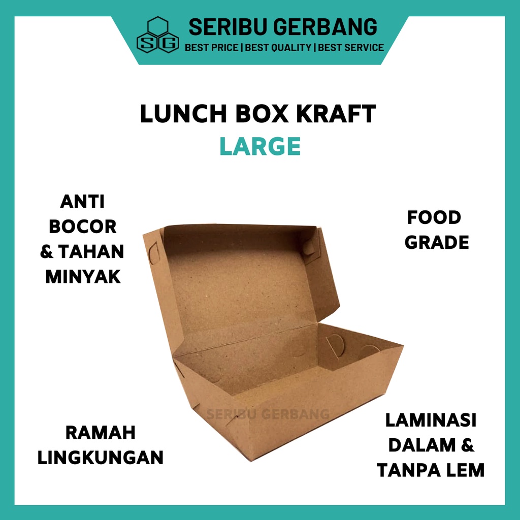 Jual Paper Lunch Box Kraft Coklat Large Kemasan Makanan Packaging Dus Eco Friendly Ramah