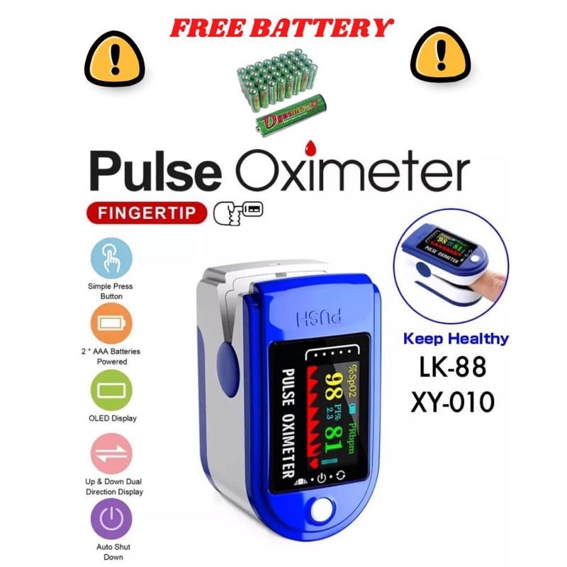 Jual Fingertip Pulse Oxymeter/ Oximeter SP02 LCD Full Colour LK88/ FREE ...