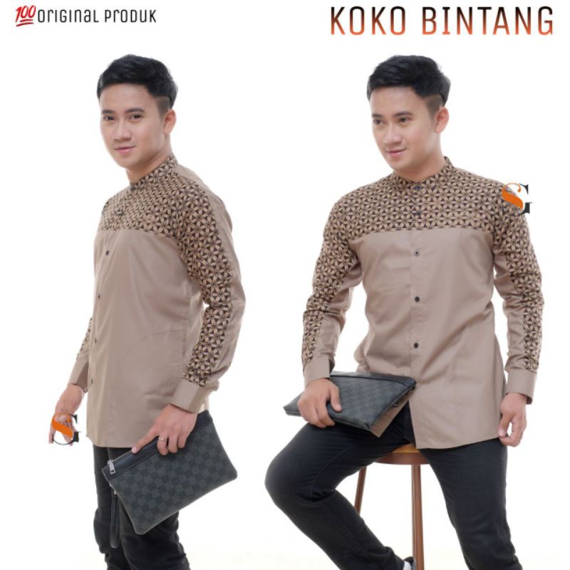 Jual Baju Koko Kombinasi Batik Motif Bintang Baju Koko Pria Shopee