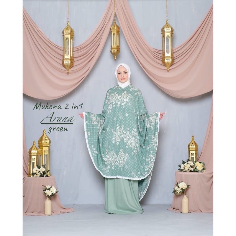 MUKENA TRAVEL DEWASA RAYON 2IN1 MOTIF ARUNA JUMBO ADEM TERBARU