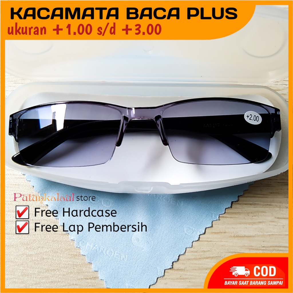 Jual Kacamata Baca Plus Pria ukuran +1.00 s/d +3.00 free Kotak dan Lap