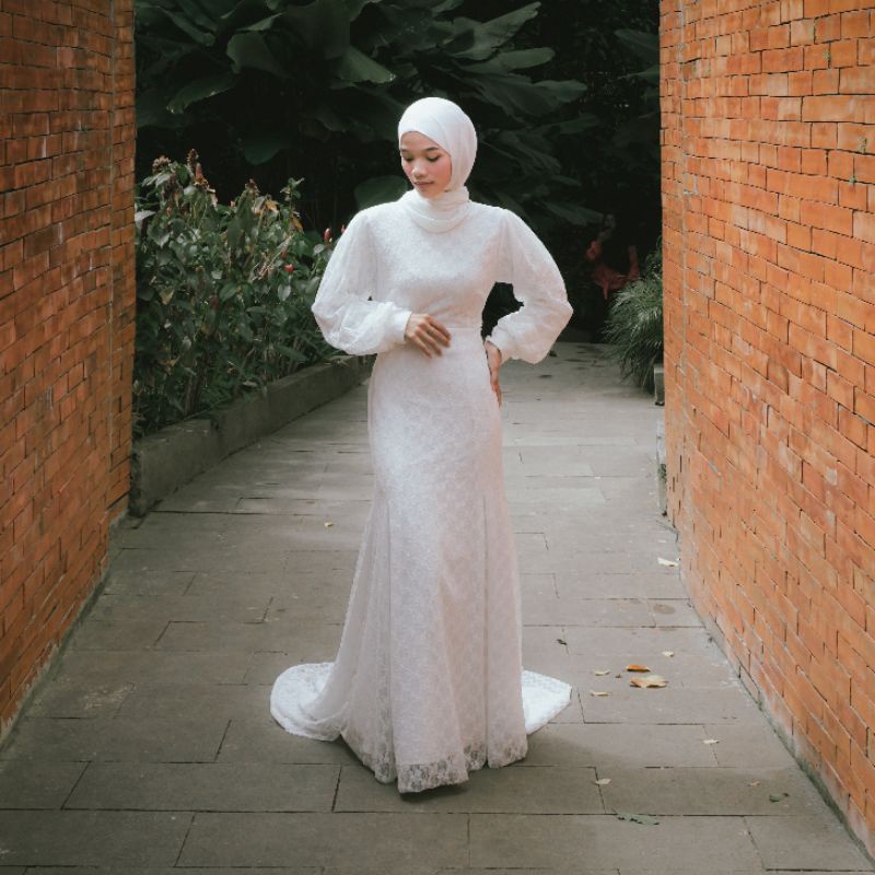 Jual COD MUREEN DRESS LONG TAIL BYGIAGIO dress akad simple gaun wedding  pernikahan baju muslim putih dress lamaran elegan pakaian wanita pesta  elegan fashion korea lebaran cantik anggun mewah nyaman gaun vintage