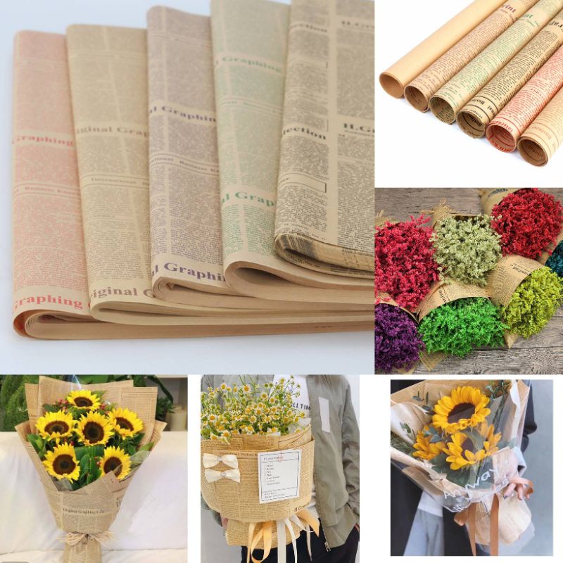 Jual Flower Wrapping Paper Vintage Motif Koran Free Packing Kertas Buket Motif Koran Shopee