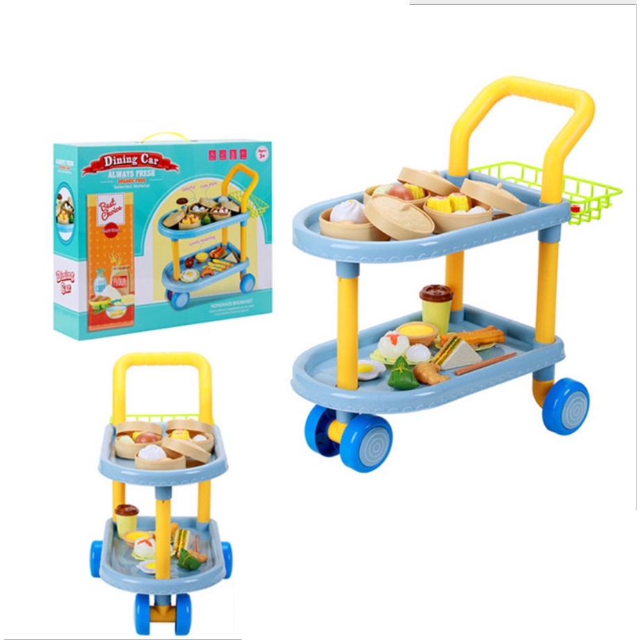 Jual [LOGU] Mainan dimsum food tray trolly, Mainan troli makanan dim ...