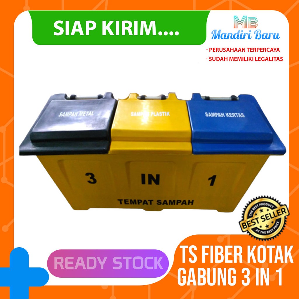 Jual Tempat Sampah Fiber Kotak Gabung 3 In 1 150 Liter Tong Sampah 3 Warna 3 Jenis3 Pilah3 