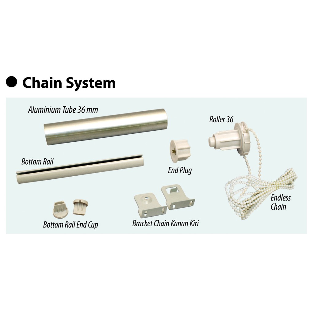 Jual Komponen Set Roller Blind Chain System lengkap komplit tanpa kain