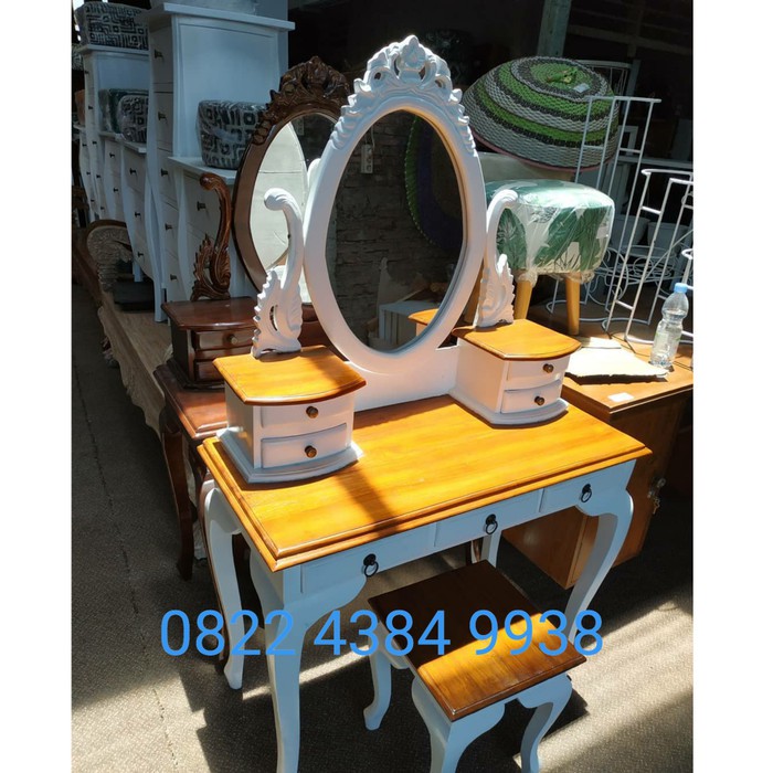 Jual Meja Rias Kartini Jati Jepara Tolet Kaca Pengilon Putih Natural ...