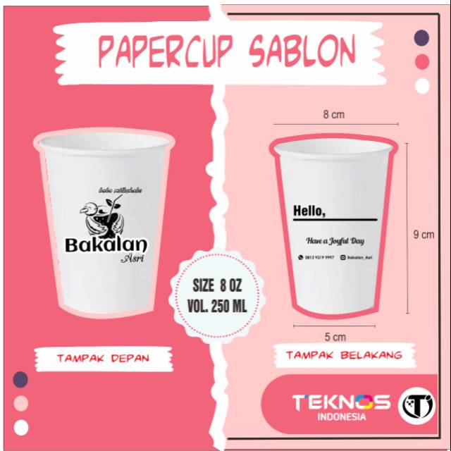 Jual PAPERCUP PAPER CUP SABLON GELAS KOPI KERTAS CUSTOM 8 OZ 250 ML ...