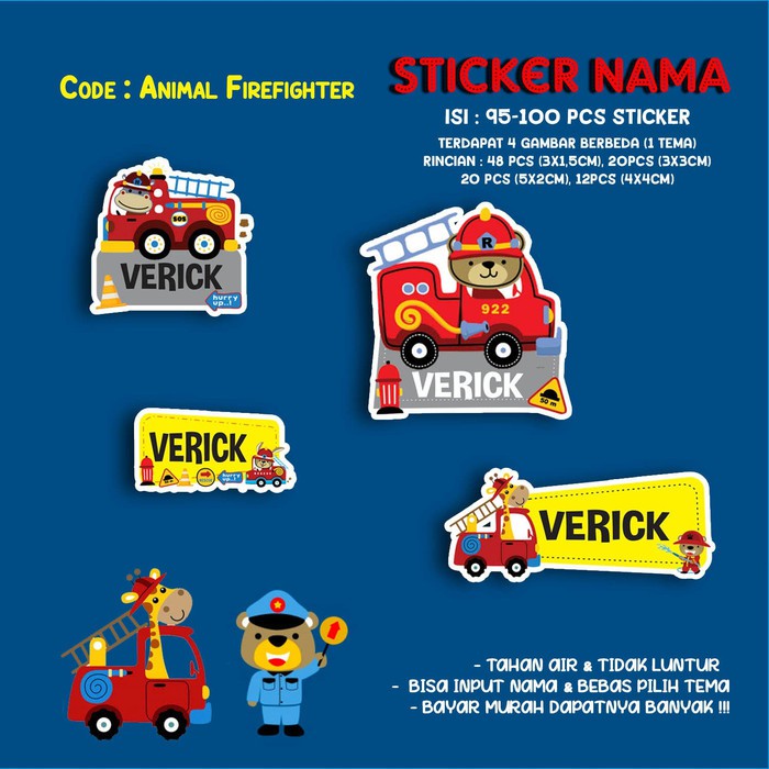 Jual Sticker / Stiker Label Nama Karakter Tema ANIMAL FIRE RESCUE ...