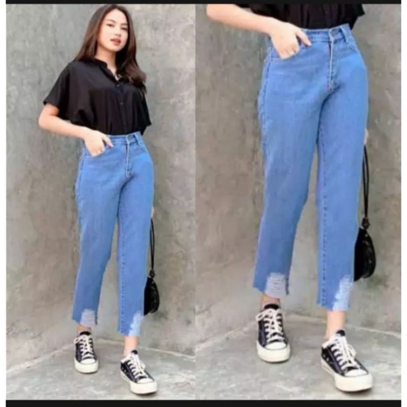 Jual Celana kulot jeans sobek bawah wanita celana hits celana