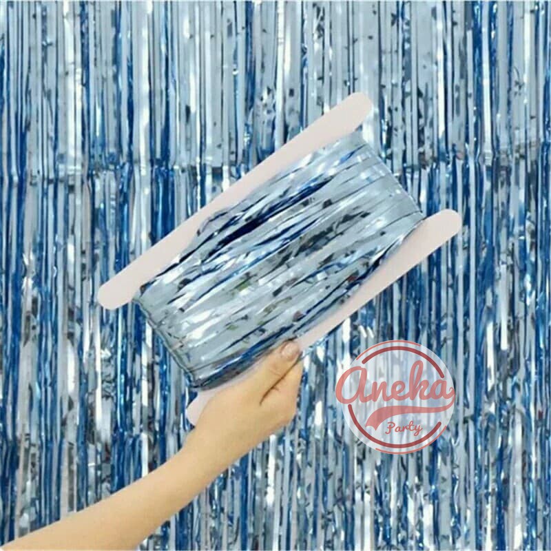 Jual Tirai Foil Biru Muda Backdrop Biru Muda Foil Fringe Curtain