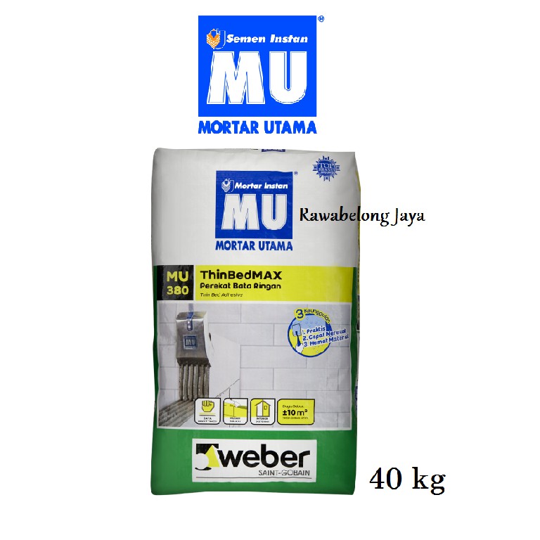 Jual Mu 380 Mortar Utama Semen Instan Perekat Bata Ringan Hebel 40 Kg