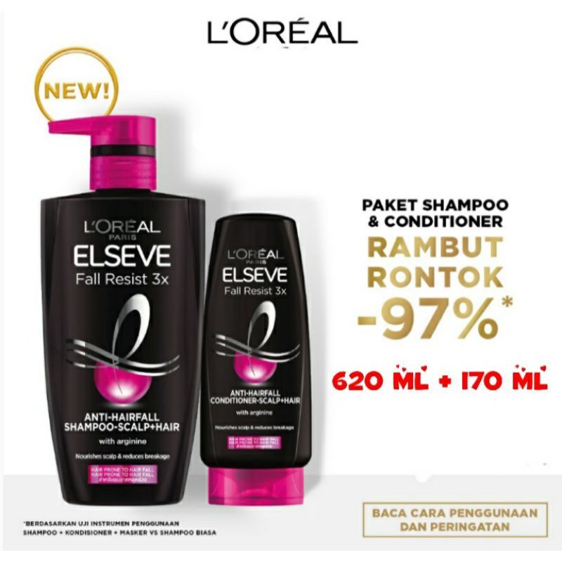 Jual Paket L'Oreal Paris Fall Resist 3x Shampoo 620ml+Conditioner 170ml ...