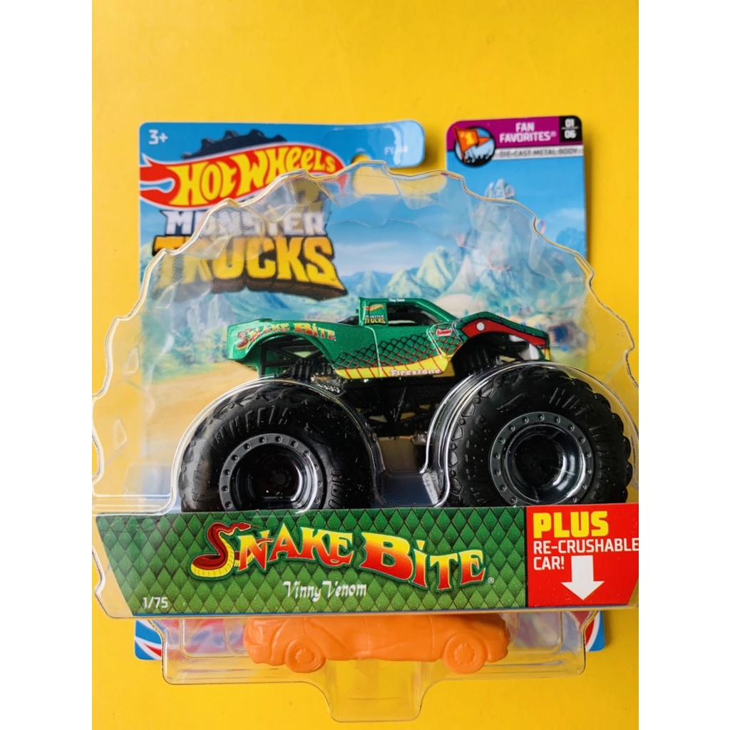 Hot Wheels Monster Trucks 1:64 Scale Vehicle - Snake Bite Vinny Venom