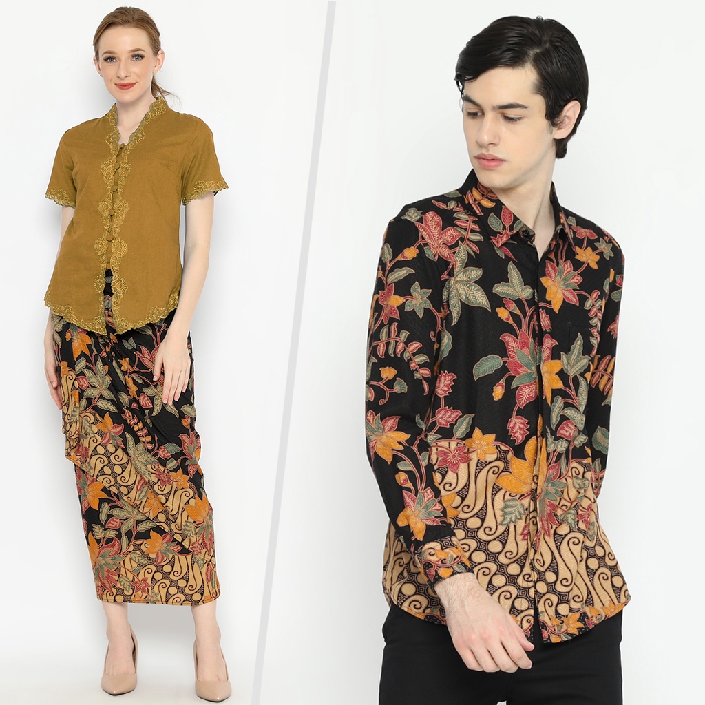 Jual Batik Couple Modern Kemeja Rok Lilit Instan Batik Pria Lengan Panjang Slimfit Premium 0337