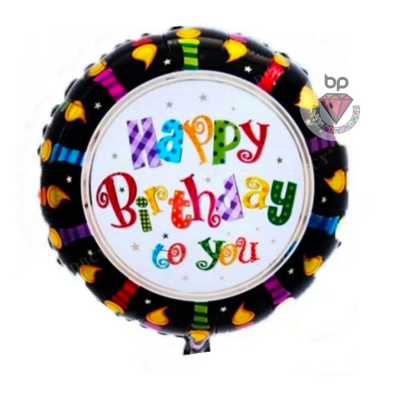 Jual Balon Foil Bulat Happy Birthday Hitam Motif Lilin Balon Foil Happy Birthday Bulat