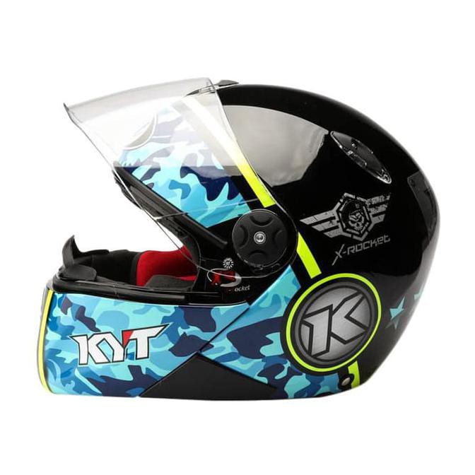 Jual Helm Kyt X Rocket Retro Helm Full Face Black Blue Yellow Fluo Ajib Shopee Indonesia