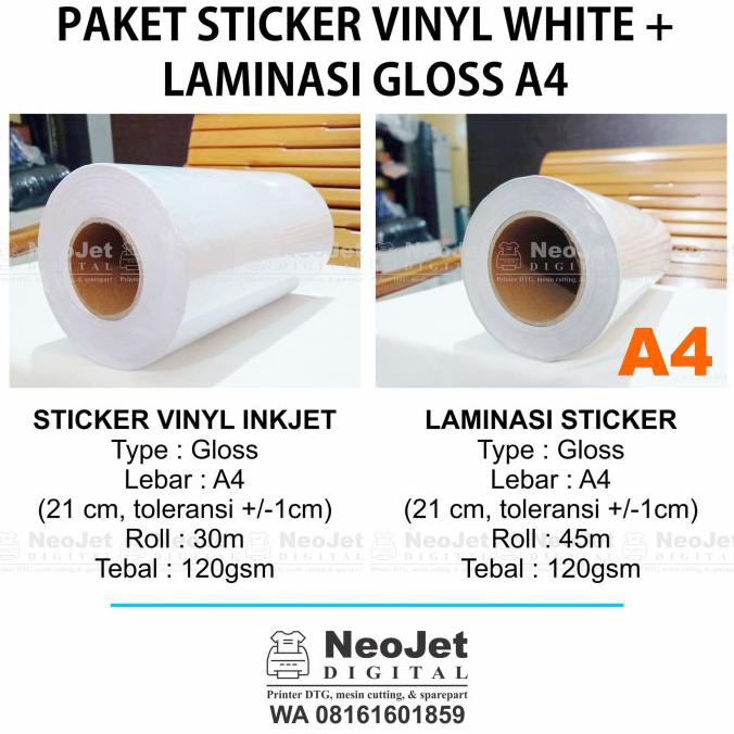 Jual Paket Sticker Stiker Vinyl Inkjet White Glossy Laminasi Glossy A Shopee Indonesia