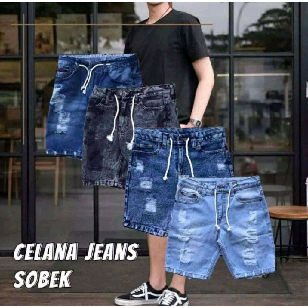 Jual Celana Jeans Pendek Sobek Pria Wisker Jeans Pendek Ripped Robek ...