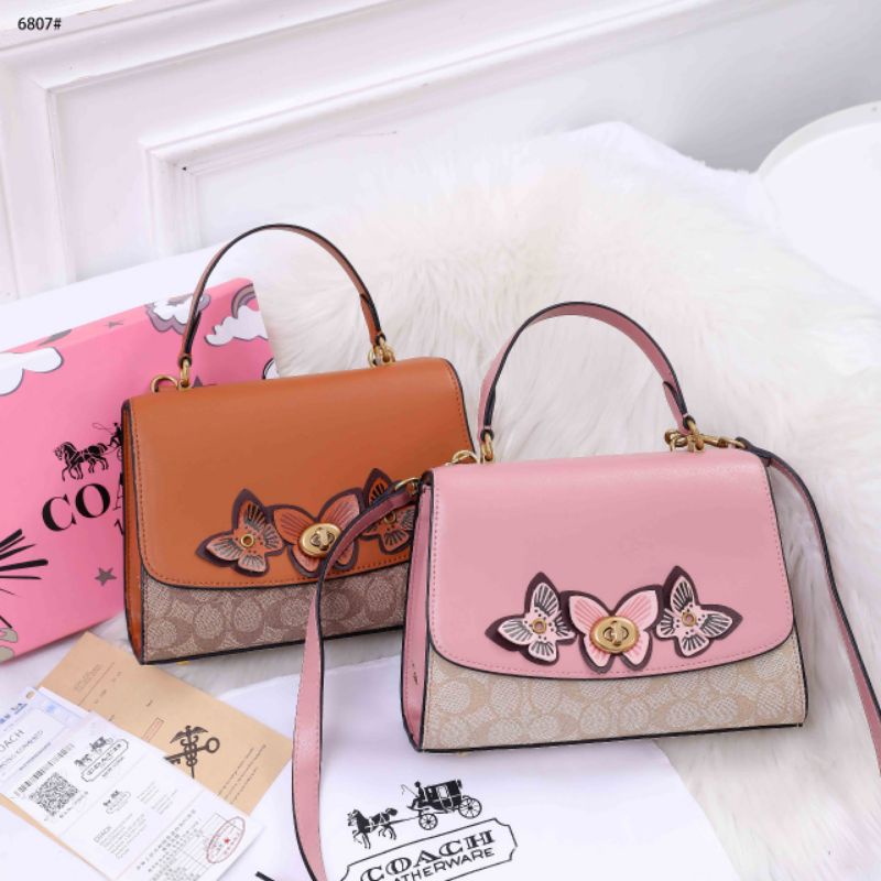 Jual Coach Tilly Top Handle in Signature Canvas With Butterfly Applique 6807 Shopee Indonesia