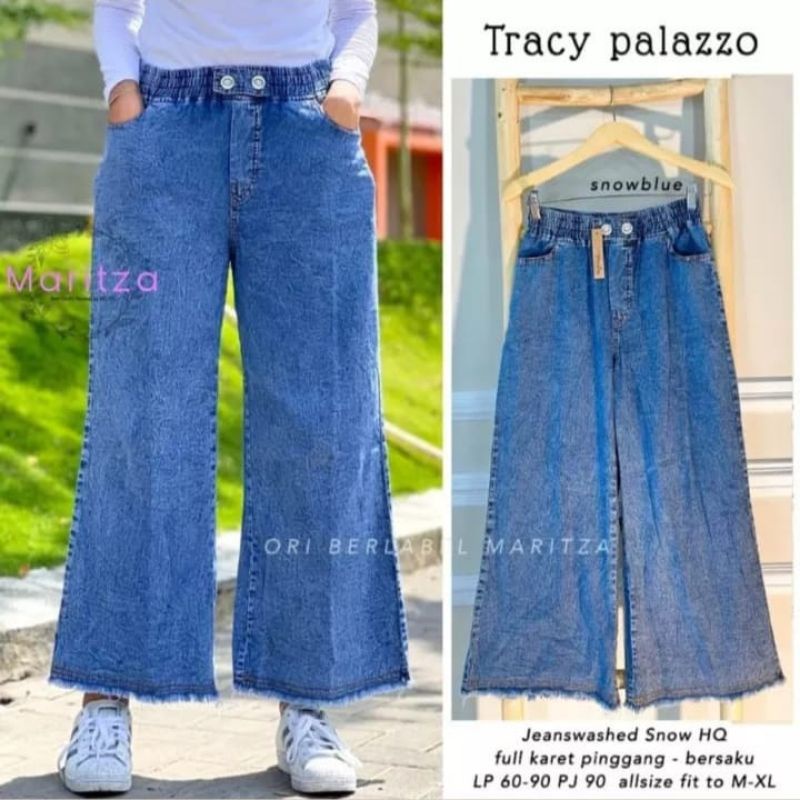 Jual Celana Wanita Jeans Palazzo Kekinian | Shopee Indonesia