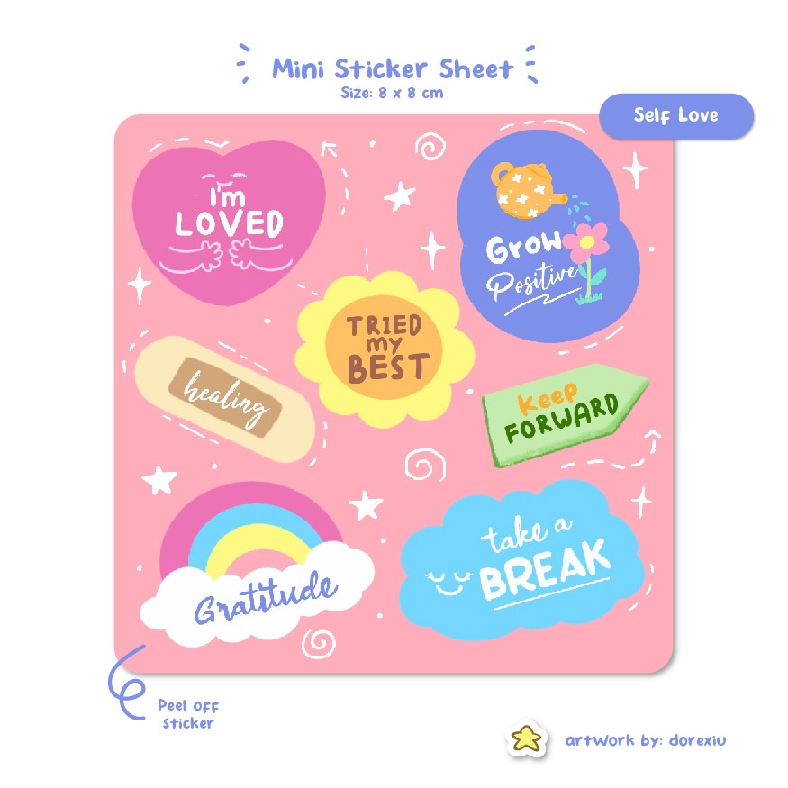 Jual Self Love Affirmation Gratitude | Mini Sticker Sheet by Dore ...