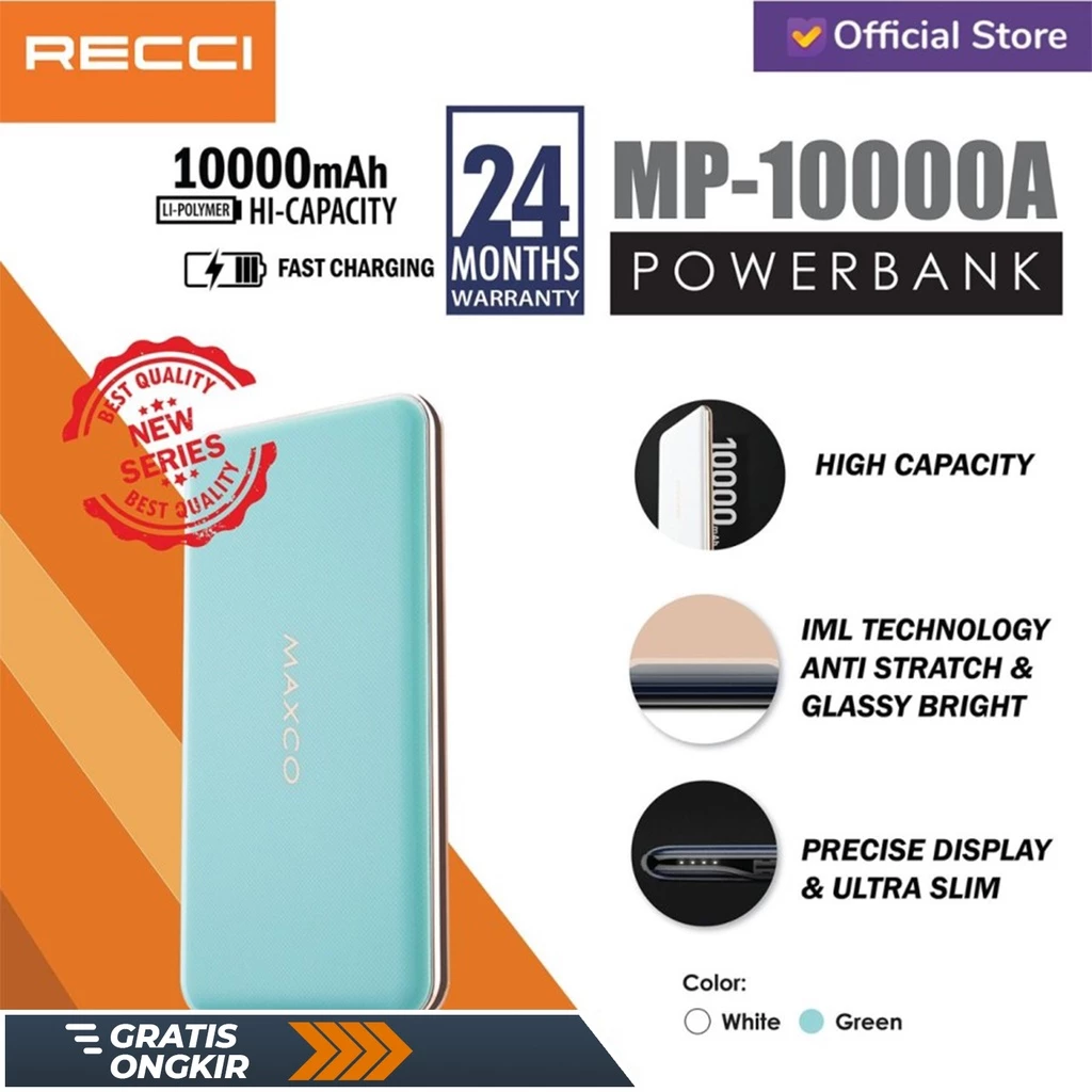 Powerbank MAXCO Phantom Recci 10000mAh MP-10000A White/Green