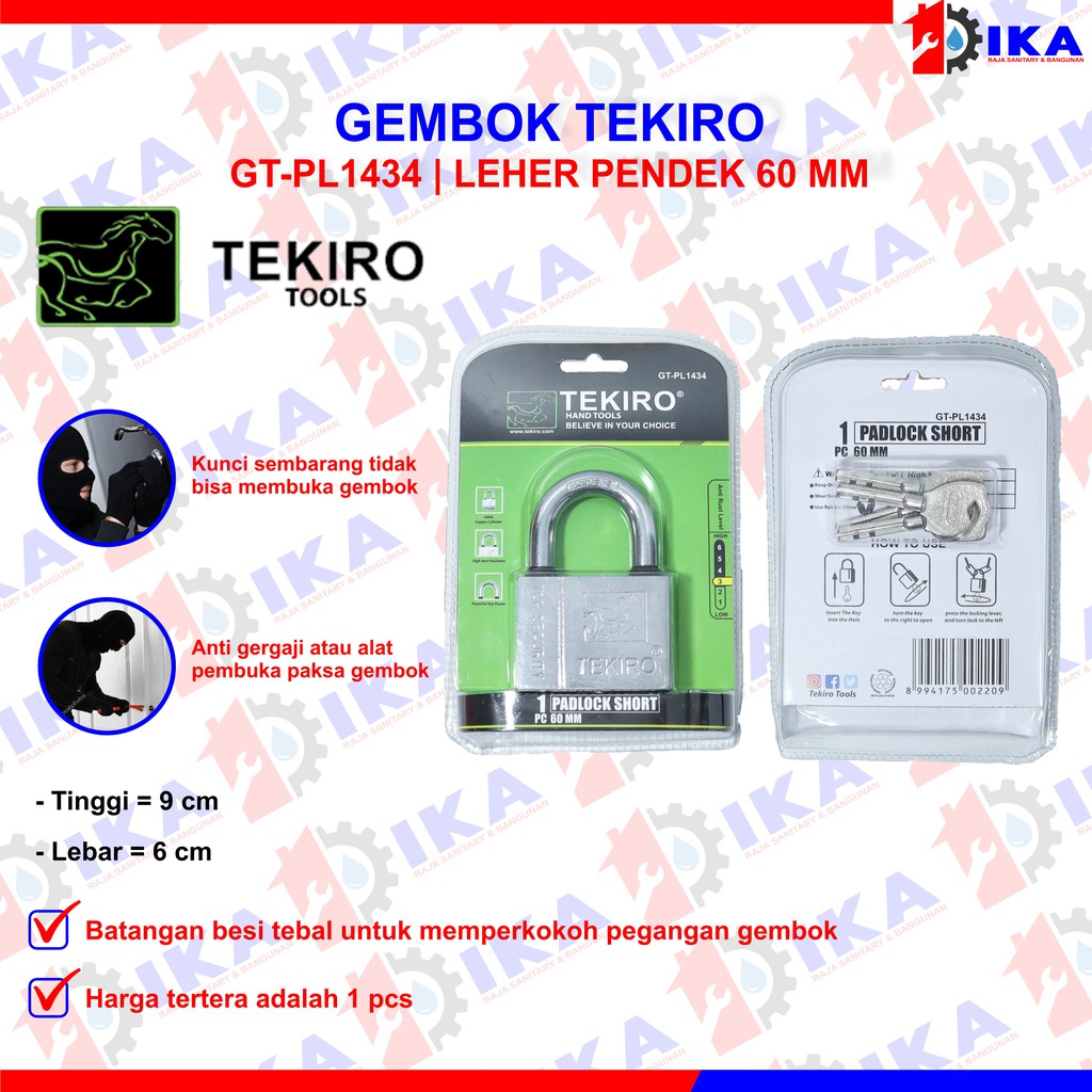 Jual Tekiro Gembok Leher Panjang Pendek Tipe Kotak 40mm 50 Mm 60mm