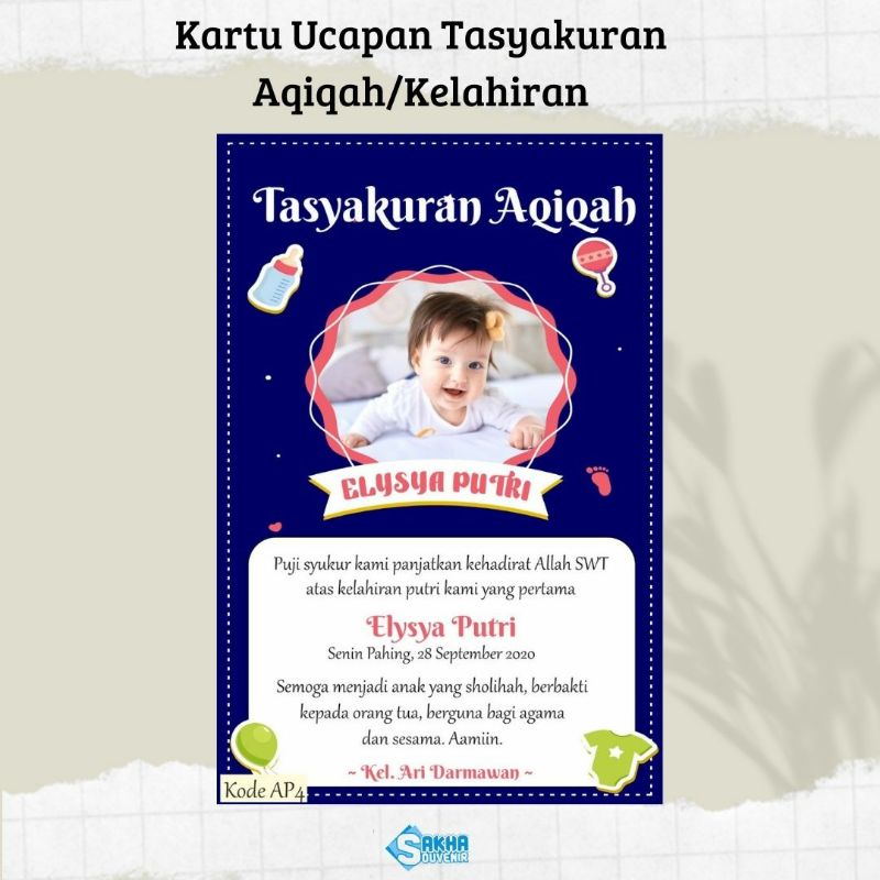 Jual Kartu Ucapan Tasyakuran Kelahiran Aqiqah Selapanan Pakai Foto