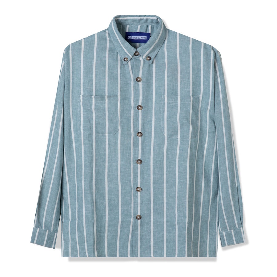 Jual Kemeja Tenue De Attire City Shirt Premium Linen Stripes Blue White Long Sleeve Shopee