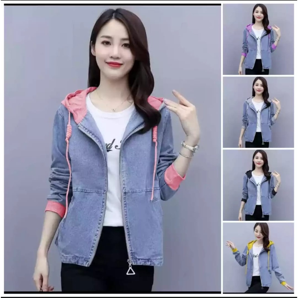 Jaket jeans best sale hoodie wanita