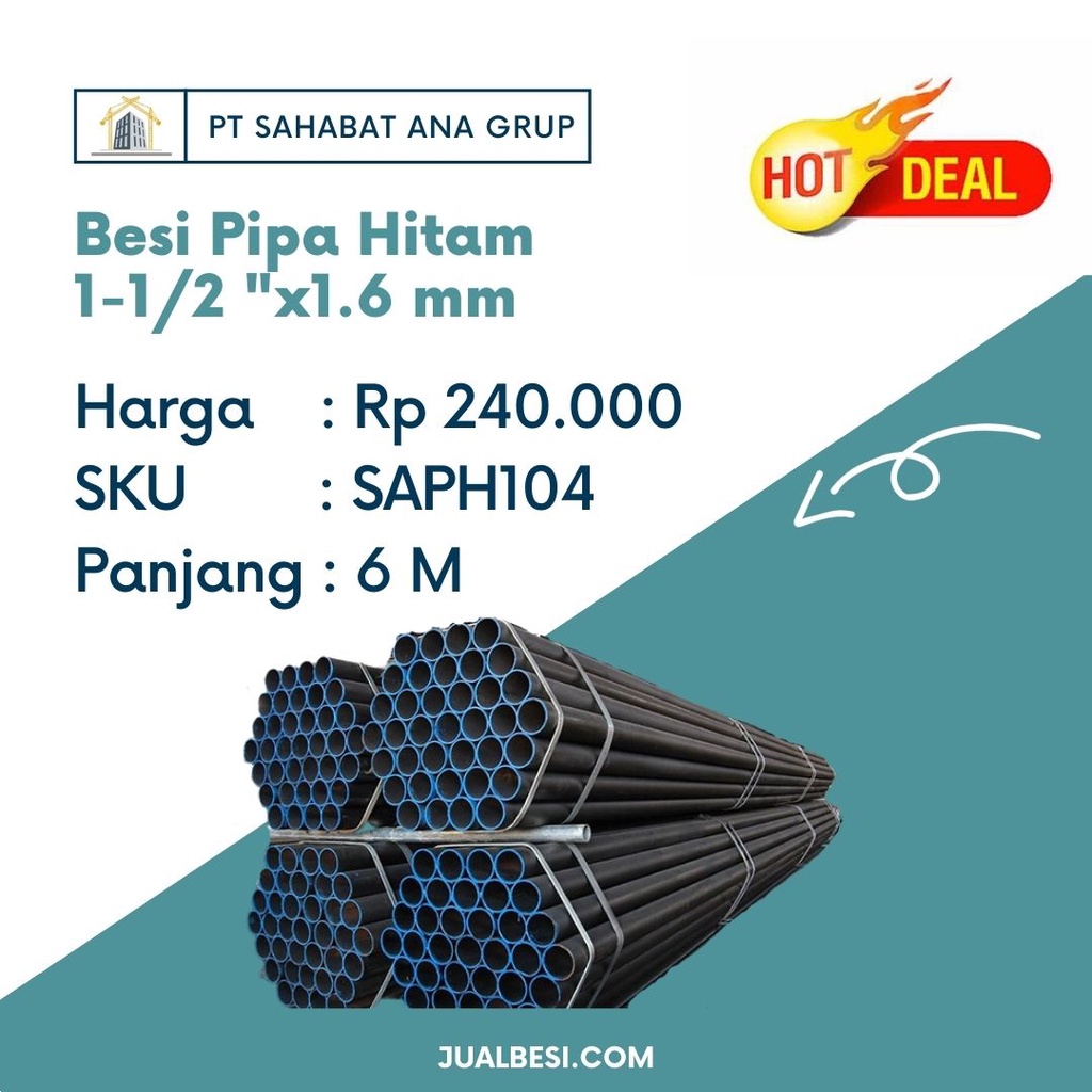 Jual Besi Pipa Hitam 1-1/2 "x1.6 Mm | Shopee Indonesia